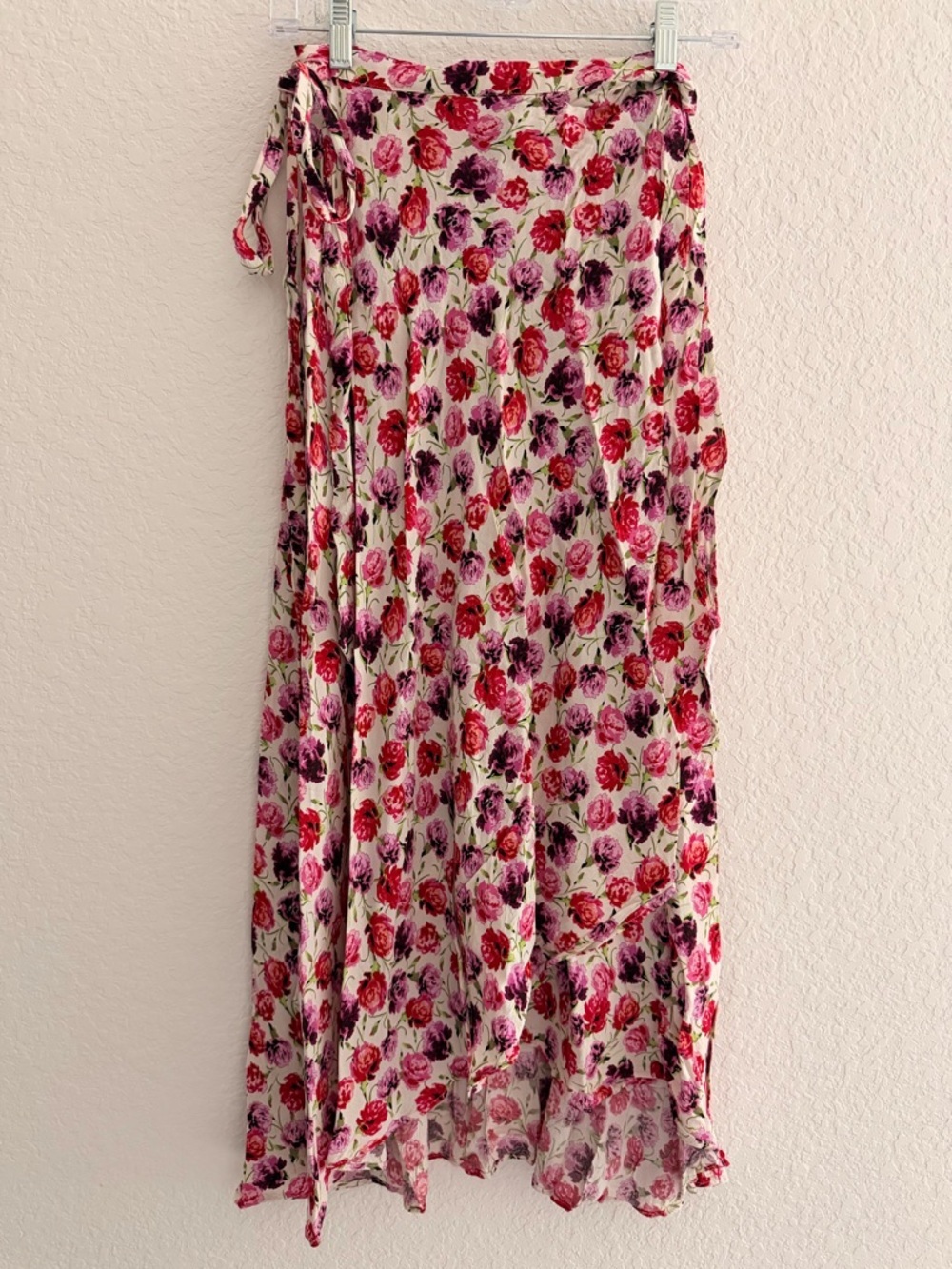 Zara Red Pink Rose Floral Wrap Skirt | Tie Waist Romantic Boho Skirt